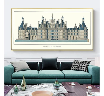 HD Печат на Европейско-Американската Ретро Архитектура Замъкът Дьо Шамбор Платно Картина Плакат на Стенно Изкуство, Декорация на Дома, Куадрос