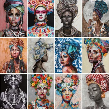 Абстрактна Африканска Черна Жена Платно Картина на Съвременната Африканска Момиче Плакати и Щампи Стенни Художествени Картини за Хола Домашен интериор