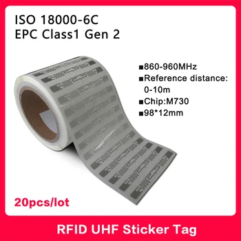 20 БРОЯ UHF RFID Мокра Инкрустация Етикет 18000-6C 860-960 Mhz RFID UHF Стикер Стикер Impinj M730 Чип Е-издател 915 Mhz Високо Качество