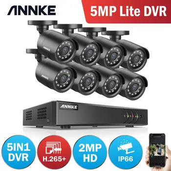 ANNKE 8CH 2MP HD Видео Система за Сигурност 5в1 5MP Lite H. 265 + DVR с 8X TVI Smart IR Водоустойчива Външна Камера за Видеонаблюдение