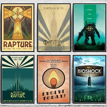 Bioshock Rapture Видео Игра на Ужасите Платно Живопис Плакати и Щампи Стенни Картини за Хола Винтажное Стенно Изкуство, Начало Декор