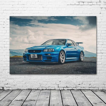 Плакати с Суперкарами Nissans Skyline GTR R34, Класически Стенен Артистични Щампи, Съвременна Живопис на Платно за Всекидневна Декор