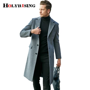 2020 дълго мъжко модно тънката вълнена палто с дължина над коляното, луксозно бизнес джентълмен бушлат, Мъжки тренч, палта, 19454