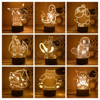Kawai Покемон Пикачу Аниме Фигурки 3D Led нощна светлина за Детска Стая Декор Подарък за Рожден Ден, Коледни Подаръци за Децата Играчки