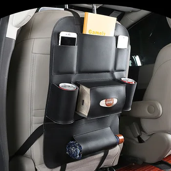 Изкуствена Кожа на Облегалката на столчето за кола Органайзер Тава Пътна Чанта За Съхранение Кутия С Множество джобове Закачалка За Задната Седалка, Автоаксесоари Вътрешно Полагане