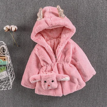 ново есенно-зимния детско палто от изкуствена кожа, детска утепленная дрехи за малките момичета с герои от анимационни филми, на коледно облекло с качулка, скъпа яке