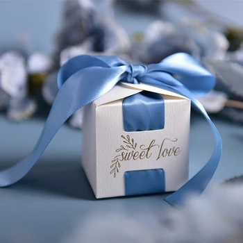 Кутия шоколадови бонбони сватбени услуги синя лента серия Сен стил Ins зелена опаковка за кутии с шоколад партия опаковка/Кутия бонбони благосклонностей сватбени услуги