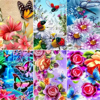 Цветя, Пеперуди Пейзаж Бродерия Бродерия На Кръстат Бод Пълен Комплект За Шиене Ръчно Бродирани Занаяти За Възрастни Начало Декор Бижута