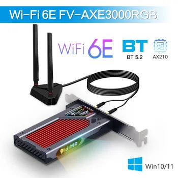 fenvi WiFi 6e Intel AX210 PCIe Безжичен адаптер Bluetooth 5,2 AX210NGW Wi-Fi Мрежова карта 2,4 G/5G/6 Ghz RGB 802.11 ax Windows 10