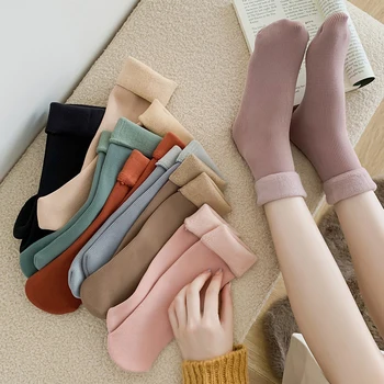 Зимни Чорапи За Жените, Новост 2022 година, Топло Изолирана Ежедневни Прости Цветни Домашни Кашмир Чорапи За Момичета, Модни Чорапи със Средна Дължина