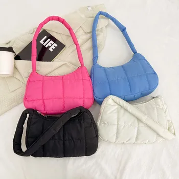Зимните Модни Ватирани чанти, Дамски Ежедневни чанти с памучна подплата, Обикновена Малки Чанти с горната дръжка, дамски чанти през рамото си под мишниците