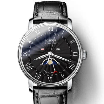 Швейцарските луксозни маркови мъжки часовници LOBINNI Сапфировые Водоустойчив Фаза на Луната Япония MIYOTA Quartz Многофункционален Часовник L3603M-5