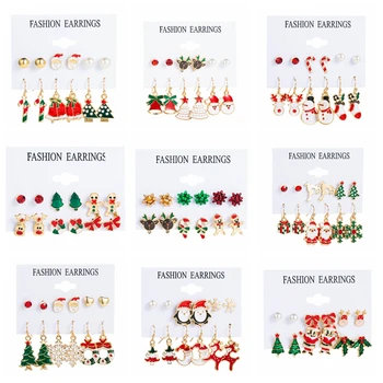 Новият Дядо Коледа Коледна Елха Коледен Подарък Елен Снежен Човек Набор От Обеци За Жени Перлени Кристални Обеци-Карамфил Модни Бижута