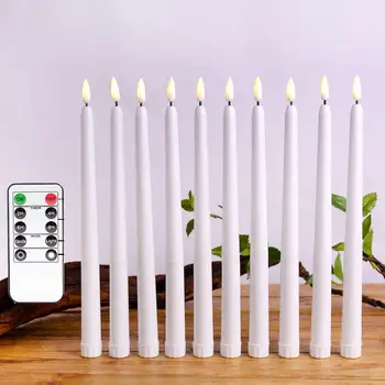 Опаковка от 12 топли бели Дистанционни Беспламенных led конусни свещи, Реалистични Пластмасови свещ цвят слонова кост с дължина 11 см, бял с батерии.