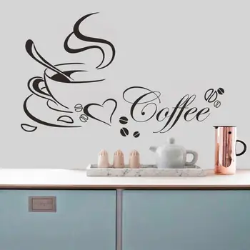 Чашата за кафе с формата на сърце vinyl-цитат ресторант Кухня подвижни Стикери за стена направи си САМ начало декор стенни художествена РИСУВАНИ Директно Доставка