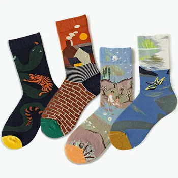 Нова живопис с маслени бои ниша мъжки чорапи Ретро абстрактно изкуство луксозни чорапи памук