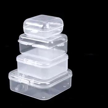 Квадратна Мини Кутия За Съхранение На Прозрачна Квадратна Пластмасова Кутия За Обеци Опаковка За Бижута Съхранение Малка Квадратна Кутия Организатор На Бижута