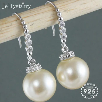 Jellystory модни обеци за жени 925 сребърни бижута с сладководните перли, цирконий, скъпоценни камъни, висящи обеци, подарък за сватбени партита