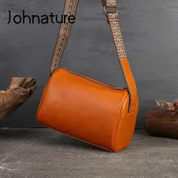 Johnature Универсална Женска Чанта-възглавница От естествена Кожа, Новост 2022, Естествена Мека Естествена Воловья Кожа, Обикновена Чанта на рамото и през Рамо