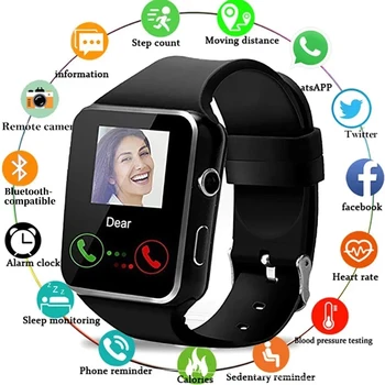 Смарт часовник с извит екран X6, мъжки, съвместими с Интернет връзка, Bluetooth, камера, ръчни Часовници, Фитнес тракер, дамски часовници за Android, IOS, часовникът