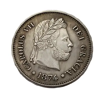 1874 Испания Събиране на Възпоменателни монети Hispaniarum Rex Dei Gracia Carolus Vii Декорация на Дома, Занаятчийски Сувенири Десктоп Украса
