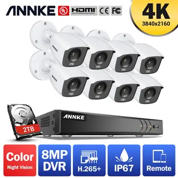ANNKE 4 КЪМ Ultra HD 8CH DVR Камера за Сигурност на Системи с 8 бр. Пълноцветни Нощно Виждане Къщи с Открит и Закрит Комплект за Видеонаблюдение