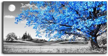 Хол стенно изкуство Синята луна дърво пейзаж, абстрактна живопис върху платно Офис спалня монтиране на украса маслена живопис щампи