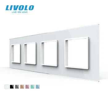 Livolo Луксозна панел превключвател от бяло кристално стъкло, 294 mm * 80 mm, стандартът на ЕС, Четырехместная стъклен панел за контакта C7-4SR-11, без лого