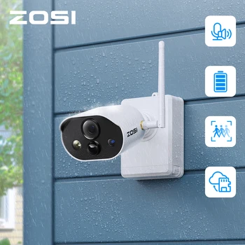 Безжична IP камера за сигурност ZOSI с батерии или Слънчево хранене, Акумулаторна HD 1080P Подобряване на WiFi, Камера, Аларма PIR, Защита От атмосферни влияния