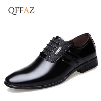 QFFAZ/Големи размери 38-47, мъжки сватбени модела обувки, черни, кафяви обувки-Oxfords, официални офис бизнес мъжки обувки в британския стил дантела