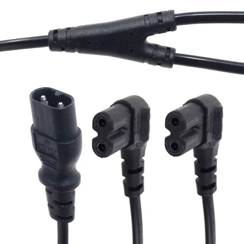 IEC320 C8-2X C7 Y Разъемный захранващ кабел за променлив ток, IEC Фигура 8 Щекер-2 щепсела 1 вход 2 изход захранващ Кабел за променлив ток, дължина = 39 см Черен