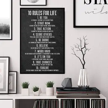 10 Правила На Живот Мотивационен Плакат Вдъхновение Печат Върху Платно Монтаж На Стена Арт Офис Декор Начало Декор Мотивационен Знак На Положителното Твърдение