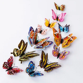 12шт 3D Пеперуда Стикери За Стена Декор Подвижни Стикери за Декорация на Дома Светещ Пеперуда Нов Пластир
