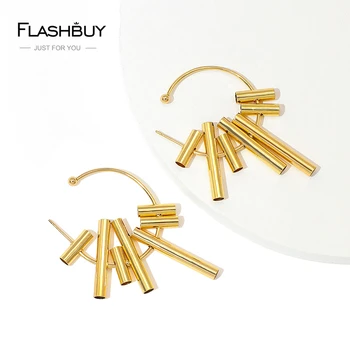 Flashbuy Прости Нередовни Обеци-халки Златен Цвят За Жени, Модни Масивни Метални Обеци C-тип, Минималистичные Бижута