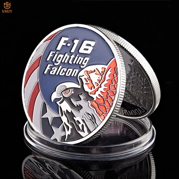 Военни са подбрани Монета на САЩ Оригинала US F-16 Fighting Falcon Сребърна монета на залога Предизвикателство Сувенирни Монети И Подаръци