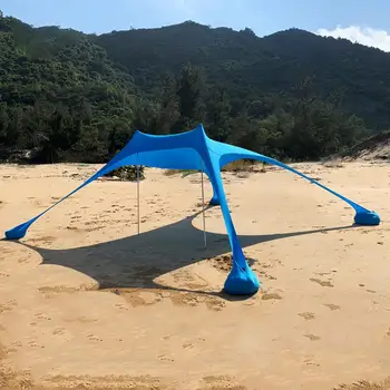 Разположен къмпинг брезент сянка на сянка, на слънце чадър на плажа на палатка на плажа тентовый с навес сянката на един навес, шатри UPF50+ торба с пясък за палатки и чадър на плажа