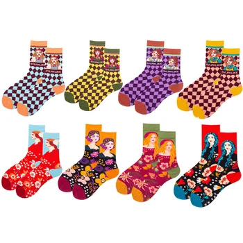 Модни Дамски Чорапи Kawaii Ретро Цветни Таблетка Цветя Печат Карикатура Момиче Аватар Дамски Чорапи