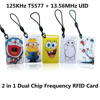 5 бр. IC + ID UID Презаписваем Композитни Етикети За ключове на Ключодържател С Двоен Чип Честота на RFID 125 khz T5577 EM4305 + 13,56 Mhz Взаимозаменяеми За запис на