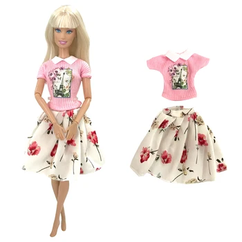 NK 1 бр., облекло за кукли, Модни розова риза с модел, бяла Пола с цветен модел За куклата Барби, Облекло за кукли 1/6, Аксесоари за кукли, детски играчки