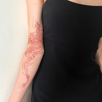 Червеният Дракон Голям Размер Временни Татуировки Етикети за Мъжете Жените Ръка Боди Арт Водоустойчив Фалшиви Татуировки Tatuajes Temporales Стикер Татуировка
